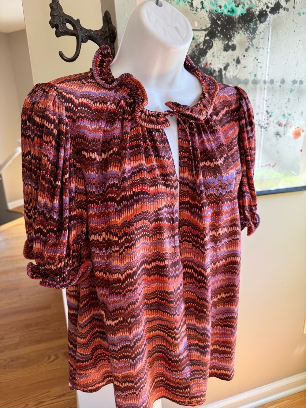 Ulla Johnson Multi-Color Ruffle-Neck Puff Sleeve Blouse - Picture 7 of 12